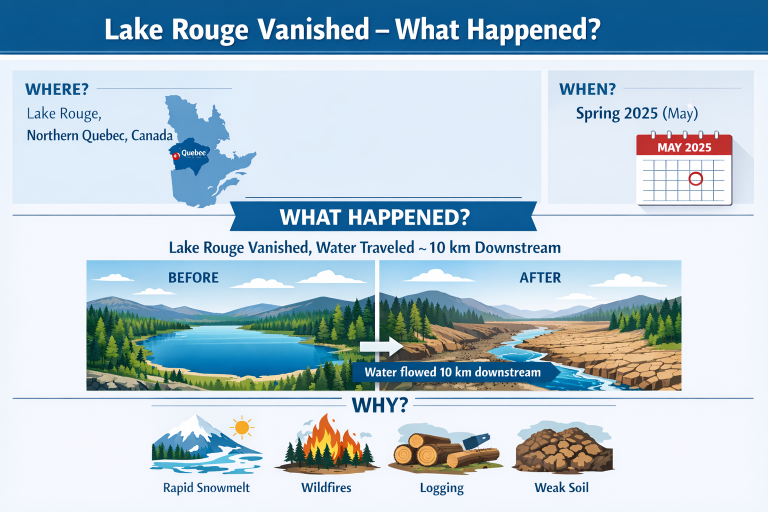 Was It Nature Or Human Activity? Quebec’s Vanishing Lake Rouge ...